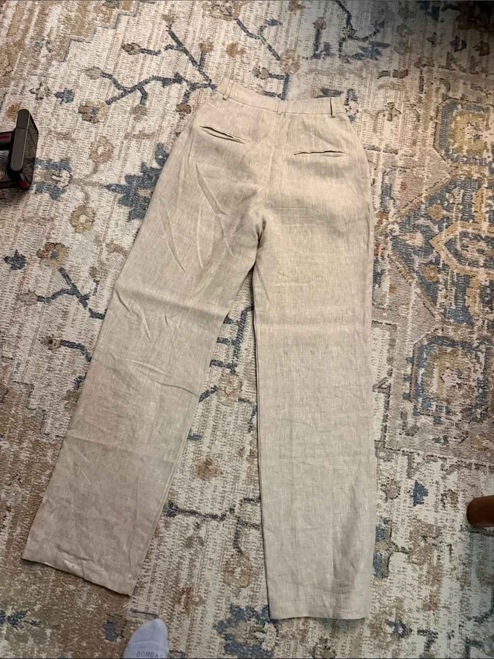 Reformation Neutral Beige Pleated Straight-Leg Linen Pants Size 2